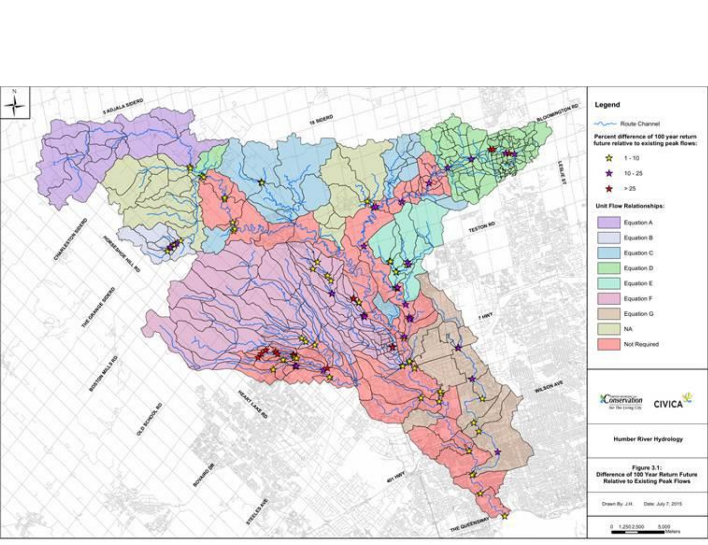 Change in future-condition Humber River peak flow